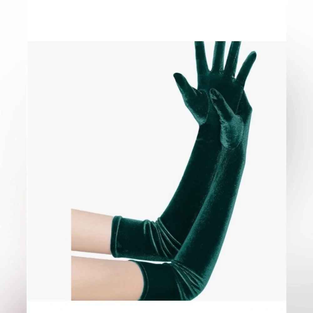 Velvet Tea Party Elbow Gloves Green New